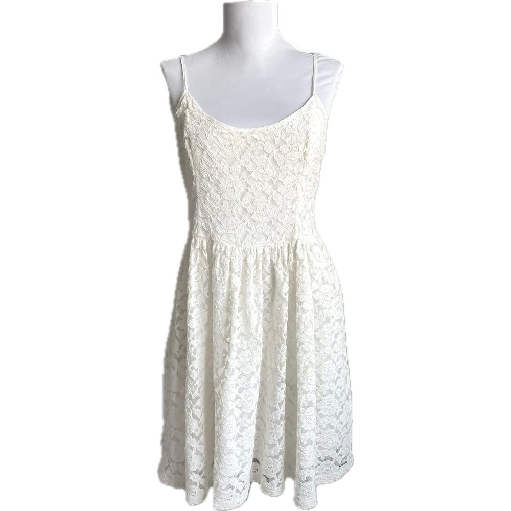 ABERCROMBIE & FITCH Ivory Lace Mini Dress Size L Y2K Babydoll Romantic Festival - Picture 2 of 10